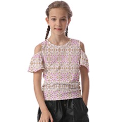 A Pink And White Flower Pattern On A Brown Background Kids  Butterfly Cutout T-shirt