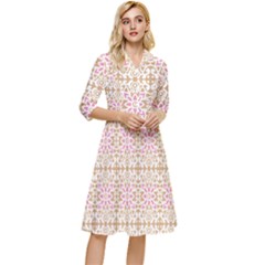 A Pink And White Flower Pattern On A Brown Background Classy Knee Length Dress