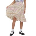 A Pink And White Flower Pattern On A Brown Background Kids  Ruffle Flared Wrap Midi Skirt View1