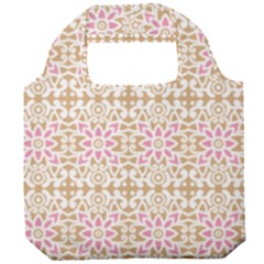 A Pink And White Flower Pattern On A Brown Background Foldable Grocery Recycle Bag