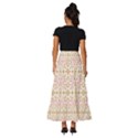 A Pink And White Flower Pattern On A Brown Background Tiered Ruffle Maxi Skirt View4