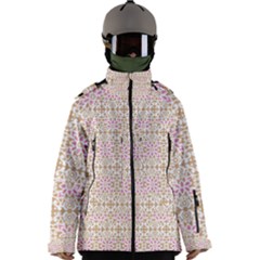 A Pink And White Flower Pattern On A Brown Background Men s Zip Ski And Snowboard Waterproof Breathable Jacket