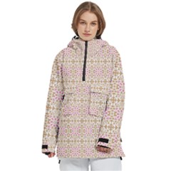 A Pink And White Flower Pattern On A Brown Background Women s Pullover Zip Ski And Snowboard Waterproof Breathable Jacket