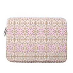 A Pink And White Flower Pattern On A Brown Background 14  Vertical Laptop Sleeve Case With Pocket