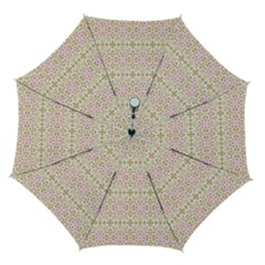 A Pink And White Flower Pattern On A Brown Background Automatic Folding Umbrella With Case (medium)