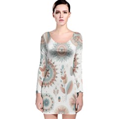 Pastel-boho-pattern Long Sleeve Velvet Bodycon Dress