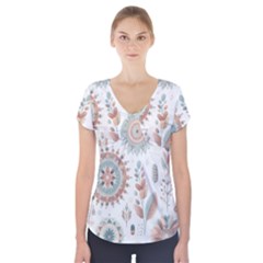 Pastel-boho-pattern Short Sleeve Front Detail Top