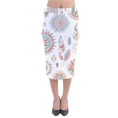 Pastel-boho-pattern Velvet Midi Pencil Skirt