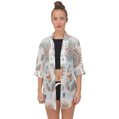 Pastel-boho-pattern Open Front Chiffon Kimono