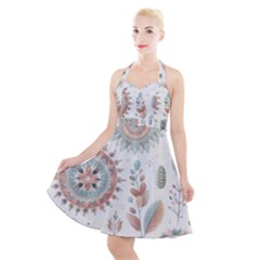 Pastel-boho-pattern Halter Party Swing Dress 