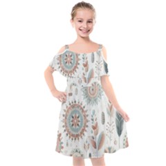 Pastel-boho-pattern Kids  Cut Out Shoulders Chiffon Dress