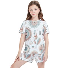 Pastel-boho-pattern Kids  T-shirt And Sports Shorts Set