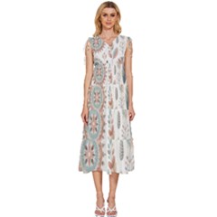 Pastel-boho-pattern V-neck Drawstring Shoulder Sleeveless Maxi Dress