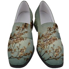 Dreamy Nature Motif Women s Chunky Heel Loafers