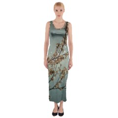 Dreamy Nature Motif Fitted Maxi Dress