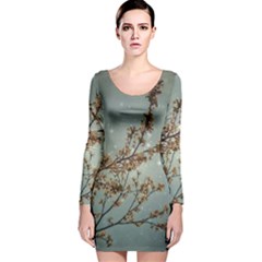 Dreamy Nature Motif Long Sleeve Velvet Bodycon Dress