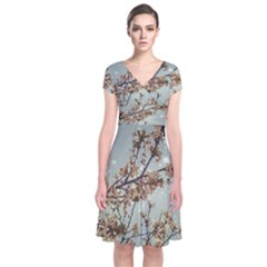 Dreamy Nature Motif Short Sleeve Front Wrap Dress