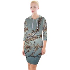 Dreamy Nature Motif Quarter Sleeve Hood Bodycon Dress