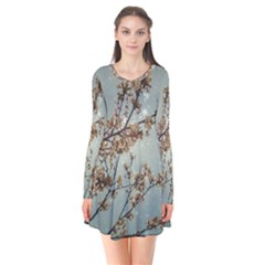 Dreamy Nature Motif Long Sleeve V-neck Flare Dress