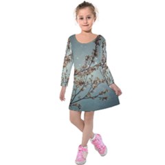 Dreamy Nature Motif Kids  Long Sleeve Velvet Dress