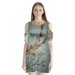 Dreamy Nature Motif Shoulder Cutout Velvet One Piece