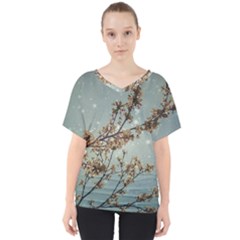 Dreamy Nature Motif V-neck Dolman Drape Top