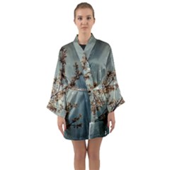 Dreamy Nature Motif Long Sleeve Satin Kimono