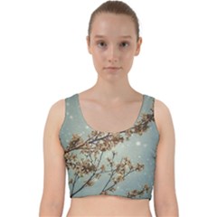 Dreamy Nature Motif Velvet Racer Back Crop Top