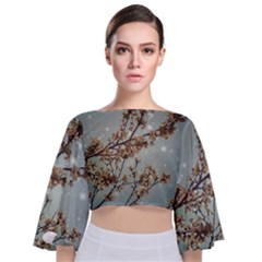 Dreamy Nature Motif Tie Back Butterfly Sleeve Chiffon Top