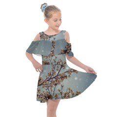 Dreamy Nature Motif Kids  Shoulder Cutout Chiffon Dress