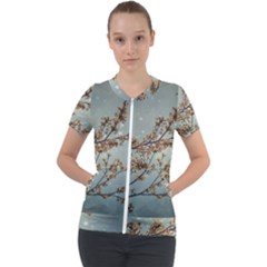 Dreamy Nature Motif Short Sleeve Zip Up Jacket