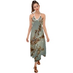 Dreamy Nature Motif Halter Tie Back Dress  by dflcprintsclothing