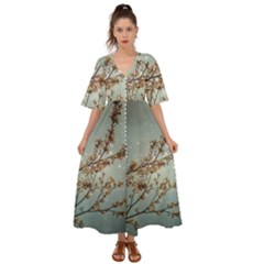 Dreamy Nature Motif Kimono Sleeve Boho Dress