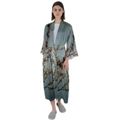 Dreamy Nature Motif Maxi Satin Kimono