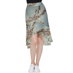 Dreamy Nature Motif Frill Hi Low Chiffon Skirt