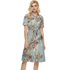 Dreamy Nature Motif Button Top Knee Length Dress