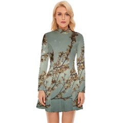 Dreamy Nature Motif Long Sleeve Velour Longline Dress