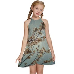 Dreamy Nature Motif Kids  Halter Collar Waist Tie Chiffon Dress