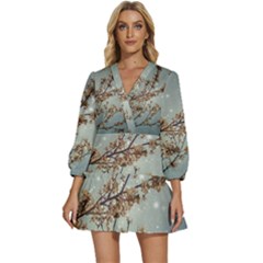 Dreamy Nature Motif V-neck Placket Mini Dress