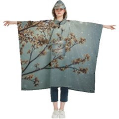 Dreamy Nature Motif Women s Hooded Rain Ponchos