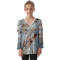 Dreamy Nature Motif Kids  V Neck Casual Top by dflcprintsclothing