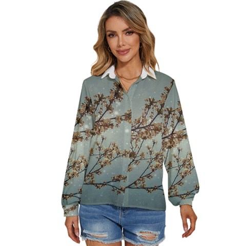 Dreamy Nature Motif Women s Long Sleeve Button Up Shirt by dflcprintsclothing