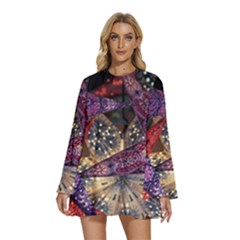 Stars Christmas Advent Round Neck Long Sleeve Bohemian Style Chiffon Mini Dress by Paksenen