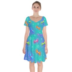 Christmas Pattern Short Sleeve Bardot Dress