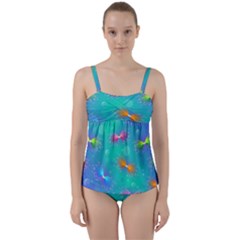 Christmas Pattern Twist Front Tankini Set