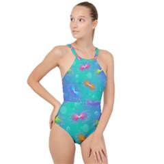 Christmas Pattern High Neck One Piece Swimsuit