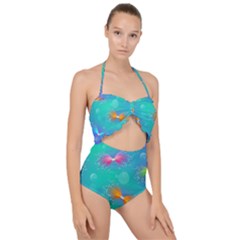 Christmas Pattern Scallop Top Cut Out Swimsuit