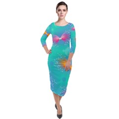 Christmas Pattern Quarter Sleeve Midi Velour Bodycon Dress