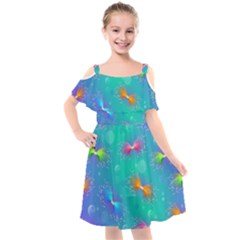 Christmas Pattern Kids  Cut Out Shoulders Chiffon Dress