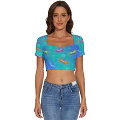 Christmas Pattern Short Sleeve Square Neckline Crop Top 